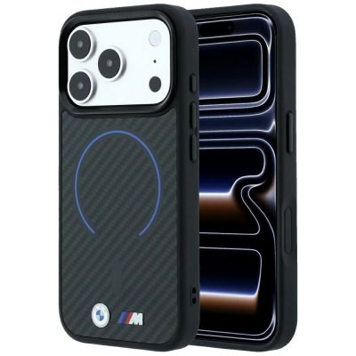 BMW M Kevlar Blue Print Ring Metal Logo MagSafe Case for iPhone 18 Pro / 17 Pro - Black