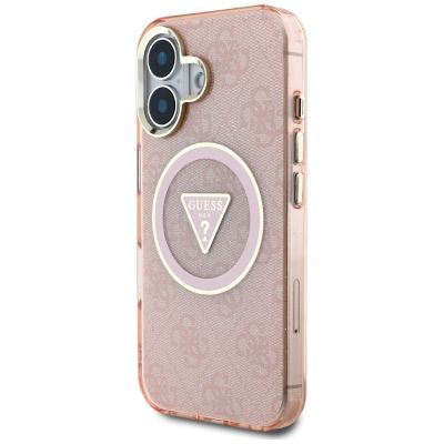 2. Guess IML Metal Glitter 4G Circle Triangle MagSafe case for iPhone 16 - pink