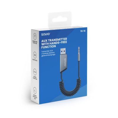 8. SAVIO TRANSMITER AUX, USB, BLUETOOTH 5.3, HANDS-FREE FUNCTION, TR-16