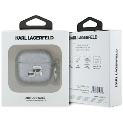 3. Karl Lagerfeld Monogram Karl & Choupette Head case for AirPods 4 - silver