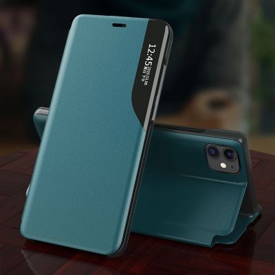 4. Eco Leather View Case elegant bookcase type case with kickstand for iPhone 13 Pro orange