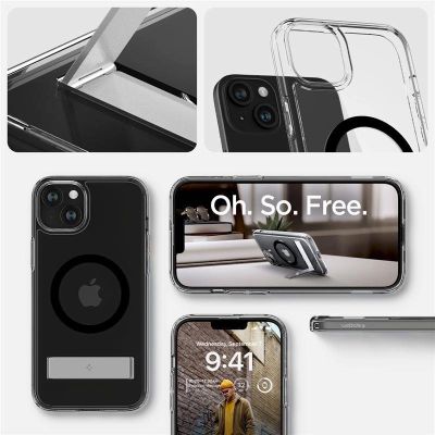 6. Spigen Ultra Hybrid S MagSafe Case with Stand for iPhone 15 - Black