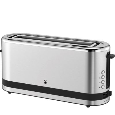 10. WMF toaster, 2 slices, silver, stainless steel, power 900 W, input voltage AC 220-240 V, frequency 50/60 Hz, width 366 mm, depth 110 mm, height 156 mm