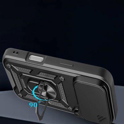 5. Hybrid Armor Camshield Case for iPhone 17 Pro Max with Stand and Camera Cover - Black