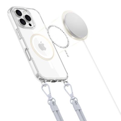 3. Tech-Protect Flexair Chain MagSafe Case for iPhone 16 Pro - Clear + 2 Lanyards (Pink and Gray)
