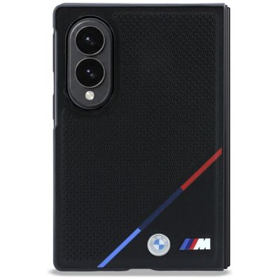 2. BMW M Leather Perforated Tricolor Stripe Metal Logos MagSafe Case for Samsung Galaxy Z Fold 8 - Black