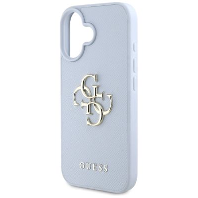 6. Guess Grained Big 4G Logo Small Classic Logo case for iPhone 16 - blue