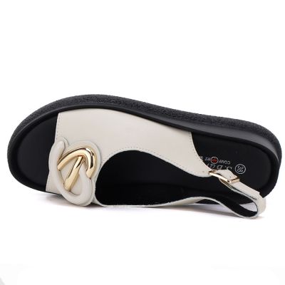 3. Women's beige leather platform sandals S.Barski 61-6047