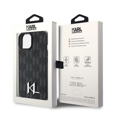 8. Karl Lagerfeld KLHCP15SPKLPKLK iPhone 15 / 14 / 13 6.1" black/black hardcase Leather Monogram Hot Stamp Metal Logo