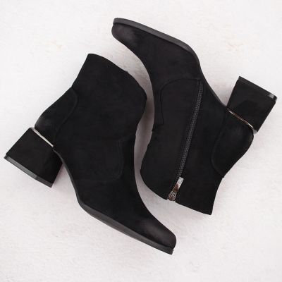7. Women's suede high-heeled ankle boots, black, Potocki 12422