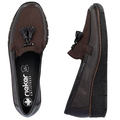 5. Rieker 53771-25 women's leather wedge shoes, comfortable brown