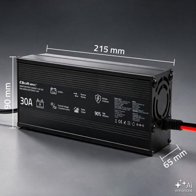 5. Qoltec Specialized charger for LiFePO4 battery 12V | 30A | PF 0.9 | LED | Smart charging