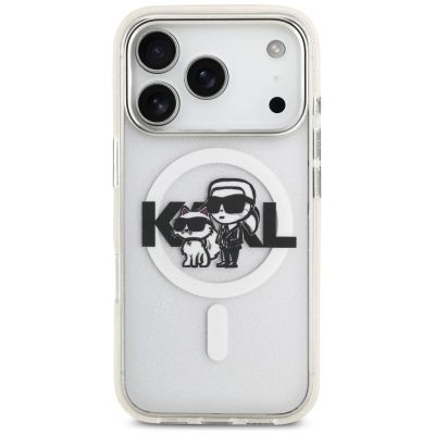 3. Karl Lagerfeld IML Glitter Karl & Choupette Sketch Logo MagSafe Case for iPhone 17 Pro - Clear