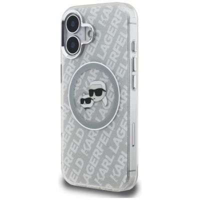2. Karl Lagerfeld IML Glitter Karl & Choupette Heads Logo MagSafe iPhone 16 Case - Gray