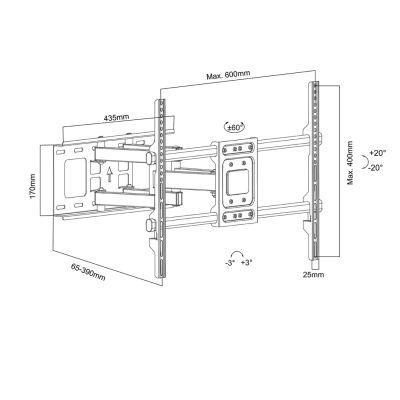 2. MACLEAN TV MOUNT, MAX VESA 600X400, 32-85", 60KG, VERTICAL AND HORIZONTAL ANGLE ADJUSTMENT, PROFILE 65-390MM, BLACK MC-789