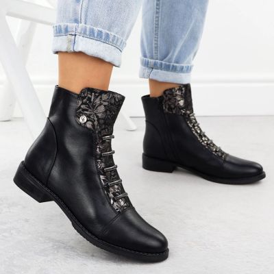 11. Women’s Black Floral Ankle Boots Jezzi ASA62-16