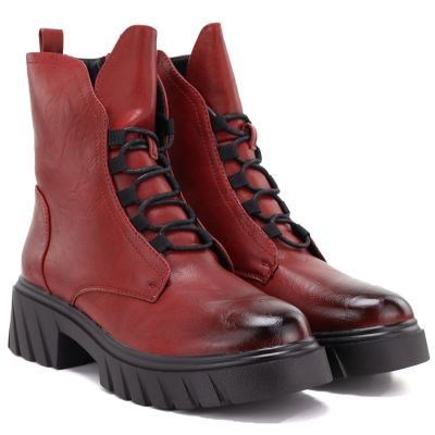 4. Women’s Red Block-Heel Platform Ankle Boots Jezzi MR2502-9