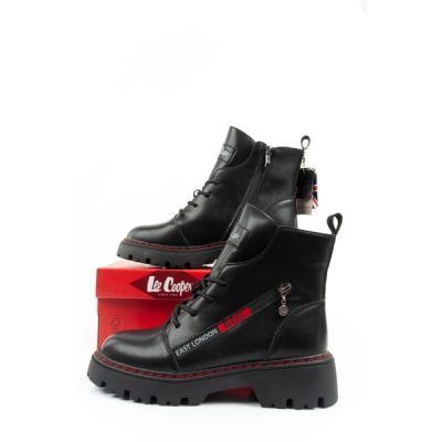 10. Lee Cooper boots, women's boots, leather boots, black, red, warm