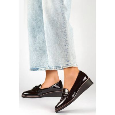 3. Women's patent leather wedge shoes, black 24-58266B