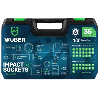 7. 35-Piece Set of Deep Impact Sockets, 1/2", 6-Point, WUBER