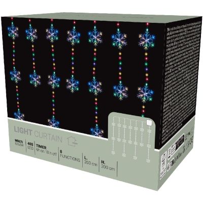 13. CHRISTMAS TREE LIGHTS LIGHT CURTAIN 200x200 CM 408LED SNOWFLAKES MULTICOLOR