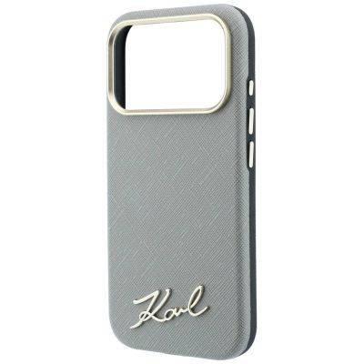 6. Karl Lagerfeld Saffiano Small Script Metal Logo MagSafe Case for iPhone 17 Pro Max / 18 Pro Max - Beige