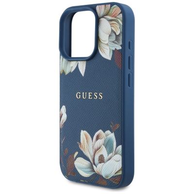 6. Guess Grained Printed Flower Pattern MagSafe case for iPhone 16 Pro blue