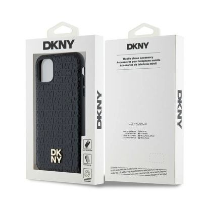 8. DKNY Leather Monogram Pattern Metal Logo MagSafe Case for iPhone 11 / Xr - Black