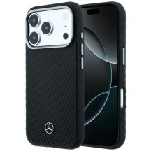 Mercedes Leather Semi Wrap Wood Effect MagSafe Case for iPhone 17 Pro - Black