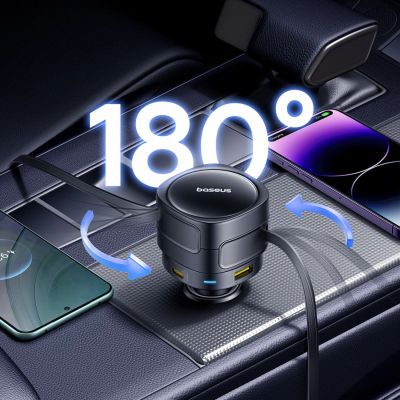 8. Baseus Enjoyment Max 90W Car Charger 2x USB-C + USB-C and Lightning Cable - Black