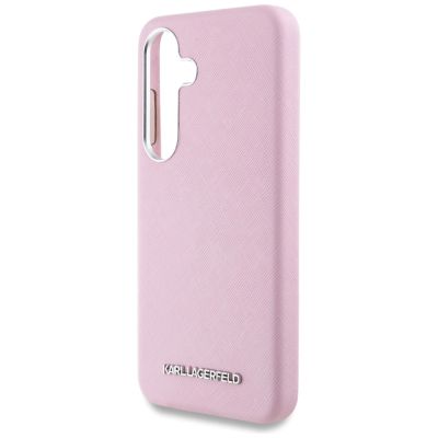 6. Karl Lagerfeld Saffiano Full Wrapped Elongated Metal Logo MagSafe Case for Samsung Galaxy S25+ - Pink