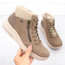 Beige waterproof leather ankle boots for women – Rieker L7701-24