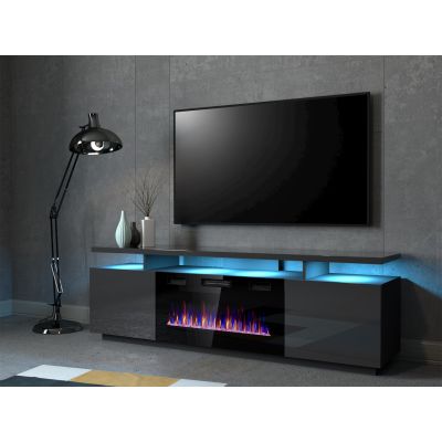 2. EVA TV cabinet with electric fireplace 180x40x52 graphite/glossy graphite