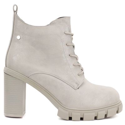 9. Cream women's ankle boots with a block heel M.Daszyński SA218-8