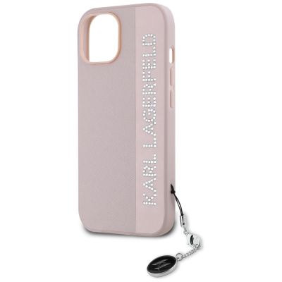 6. Karl Lagerfeld Saffiano Rhinestones & Charm case for iPhone 15 / 14 / 13 - pink