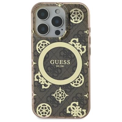 3. Guess IML Peony On 4G Background MagSafe Case for iPhone 16 Pro - Brown