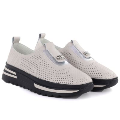 4. Women's leather openwork shoes on a beige platform S.Barski 7092