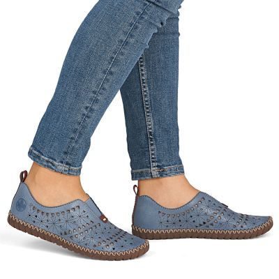 5. Women's leather openwork blue shoes Rieker M2852-12