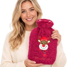 XMAS RUBBER HOT WATER BOTTLE 2L RED