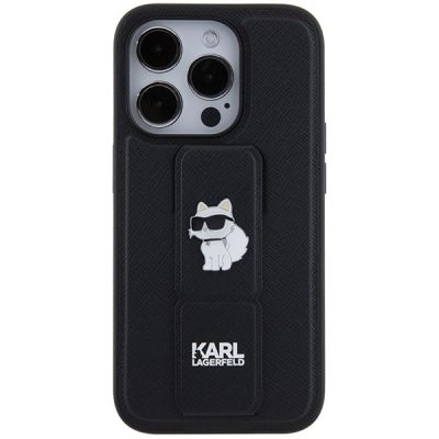 3. Karl Lagerfeld Gripstand Saffiano Choupette Pins case for iPhone 14 Pro - black