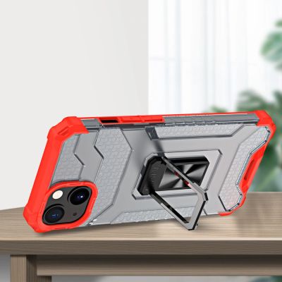7. Crystal Ring Case Kickstand Tough Rugged Cover for iPhone 13 red