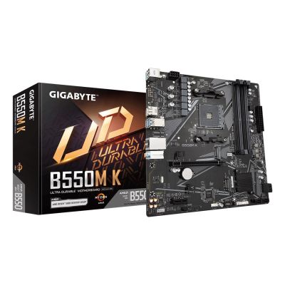 3. Gigabyte B550M K Motherboard (AMD Ryzen 5000 Series AM4 CPUs, up to 4733MHz DDR4 (OC), 2xPCIe 3.0 M.2, GbE LAN, USB 3.2 Gen1)