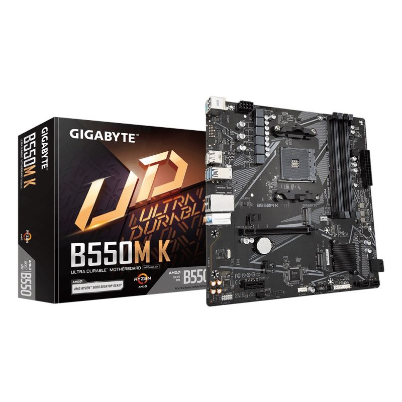 3. Gigabyte B550M K Motherboard (AMD Ryzen 5000 Series AM4 CPUs, up to 4733MHz DDR4 (OC), 2xPCIe 3.0 M.2, GbE LAN, USB 3.2 Gen1)