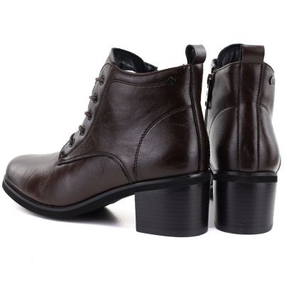 5. Women's leather ankle boots with laces, chocolate, Vinceza EN27-133107