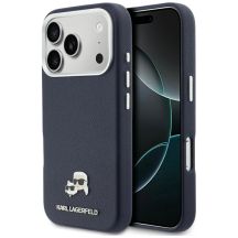 Karl Lagerfeld Karl & Choupette Head Pins Saffiano MagSafe Case for iPhone 17 Pro Max - Blue