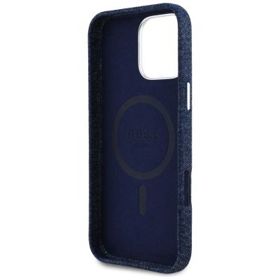 7. Guess Denim Triangle Logo MagSafe iPhone 16 Pro Max Case - Blue