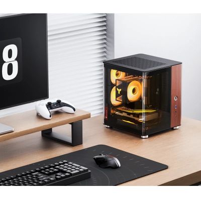 2. Jonsbo TK-0 PC Case, Mini-Tower, Mini-ITX, Tempered Glass, Wood - black