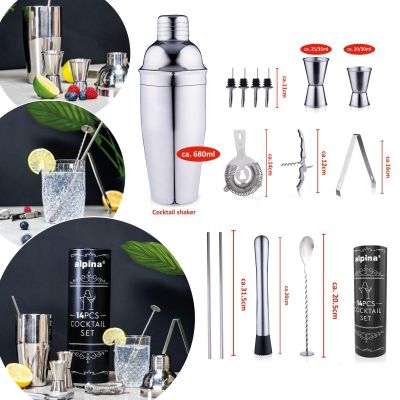 15. BARTENDER SET 14 PIECES DRINK SHAKER ALPINA TONGUE