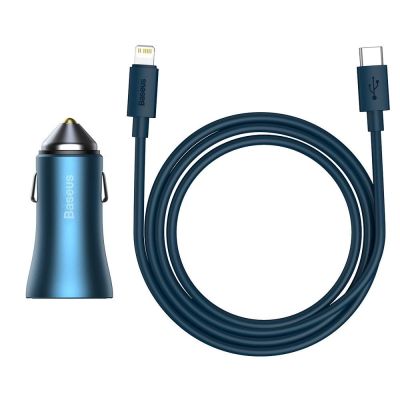 12. Baseus Golden Contactor Pro fast car charger USB Type C / USB 40 W Power Delivery 3.0 Quick Charge 4+ SCP FCP AFC + USB Type C cable - Lightning blue (TZCCJD-03)