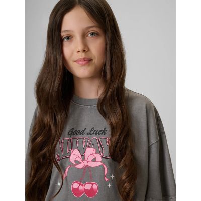 3. Girls' boxy T-shirt with print 4F 4FJRAW26TTSHF4239-22S